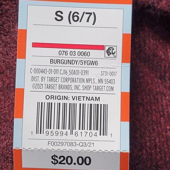 Cat & Jack Burgundy Fair Isle Hooded Full-Zip Cardigan Sweater Sz S - Picture 5 of 6